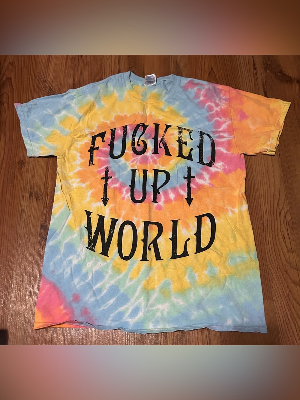 Gildan Multicolor Tie-Dye Tee with Black Graphic